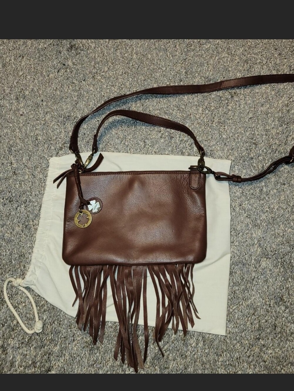 GENUINE LEATHER LUCKY BRAND FRINGE CROSSBODY